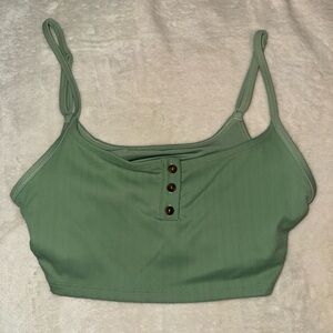 Aerie Green Sleeveless Buttoned Crop Tank Top